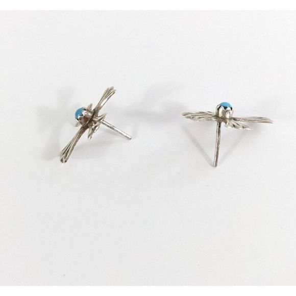 Sterling Silver Native American Cast Cross Studs Turquoise - Picture 7 of 8